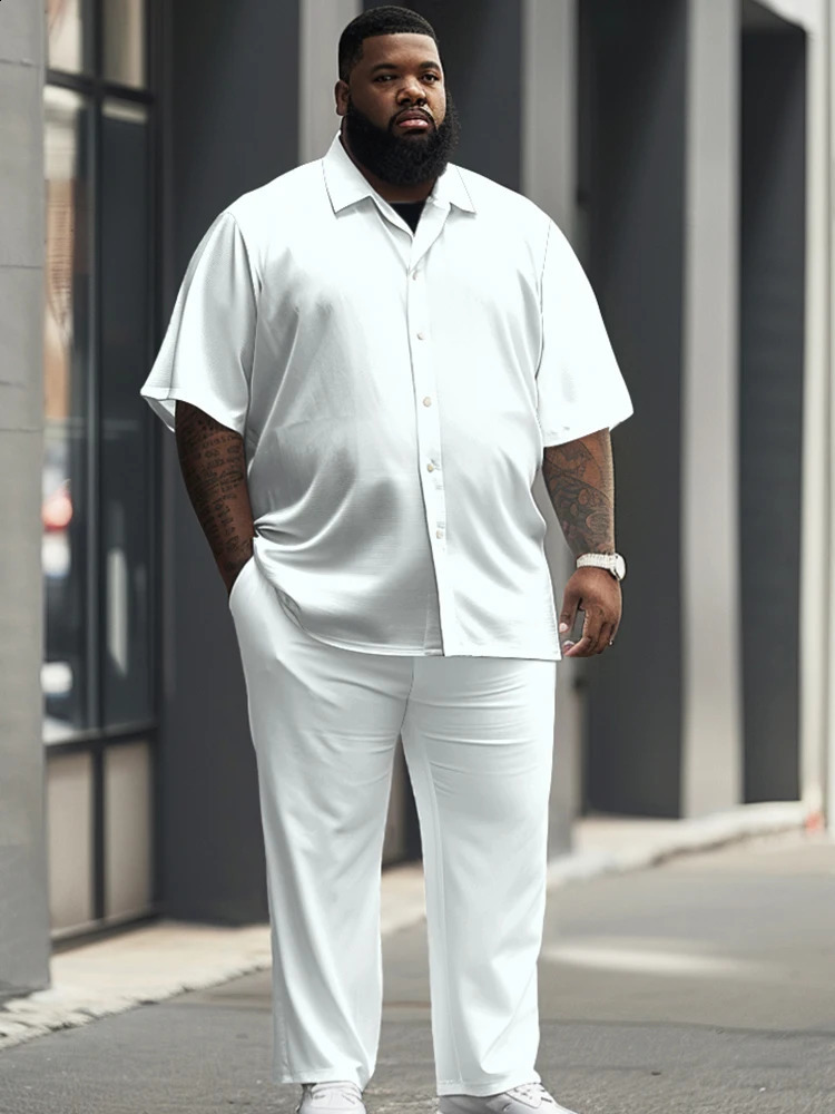 Biggmans Casual Solid White Pants Loose Outfits Summer Mens Streetwear Shirt Long Set Male L9XL Large Size Two Piece Suit 240904