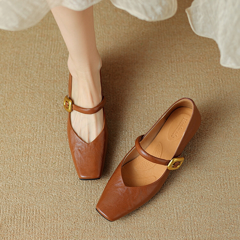 Spring/Autumn NEW Pumps Square Toe Chunky Heel Genuine Leather Shoes for Women Elegant High Heels Buckle Mary Janes 5833 s