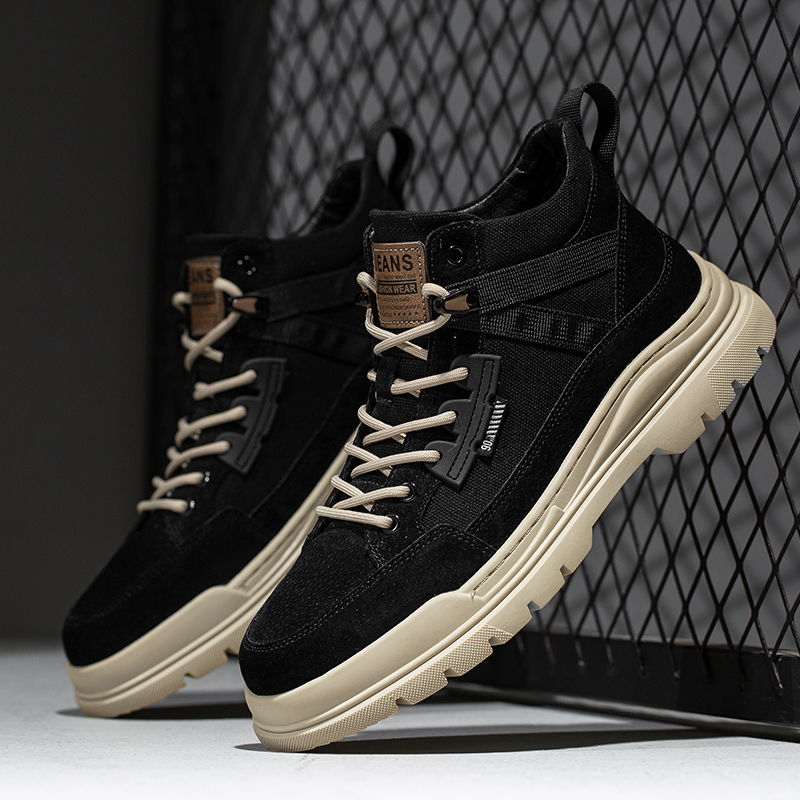 Autumn New Winter High Top Thick Soled Wear-resistant Genuine Leather Casual Versatile Men's Hiking Shoes e0fa