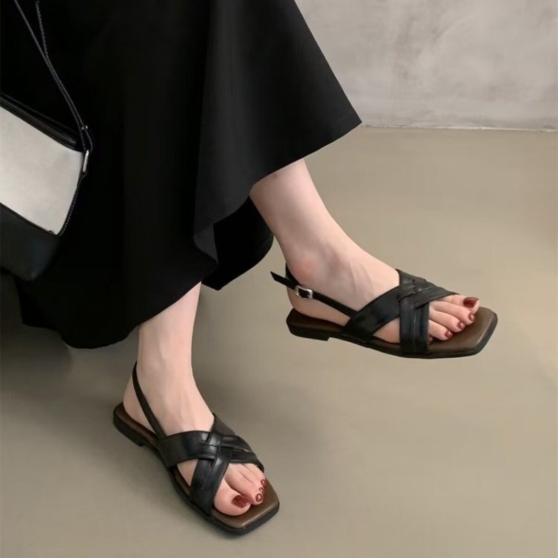 Women's Sandals Women's New Summer French Beautiful Vintage Fairy Night Wind Holiday Beach Soft Flat Beach Shoes