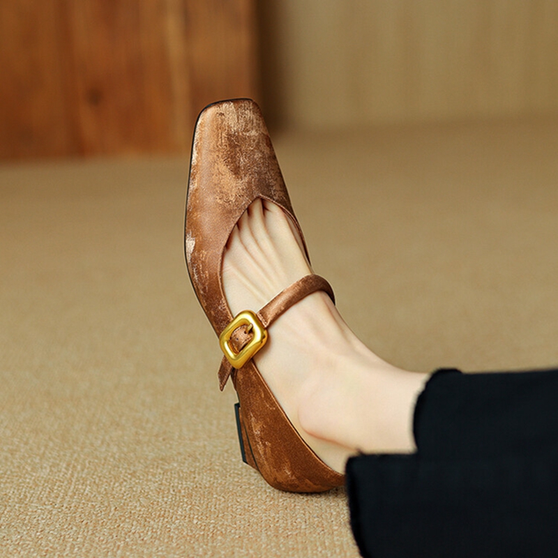 Spring/Autumn NEW Pumps Square Toe Chunky Heel Split Leather Shoes for Women Elegant High Heels Buckle Mary Janes d28a s
