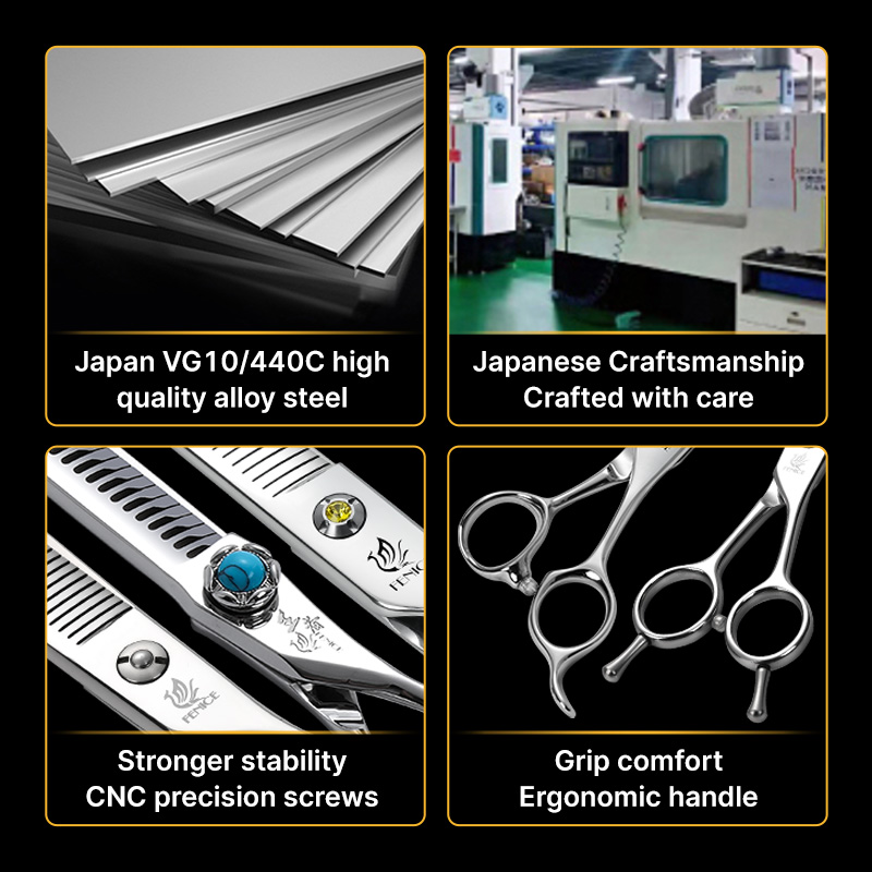 Fenice Dog Scissors Professional 6.5/7.5 inch Pet Fluffy Thinning Grooming Scissors Dog Thinner Shears JP440C&VG10 Steel