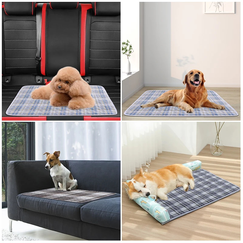 Waterproof Dog Training Pee Pad Washable Dogs Cats Urine Pad Plaid Cotton Puppy Mat for Home Outdoor Dog Seat Cover Mascotas