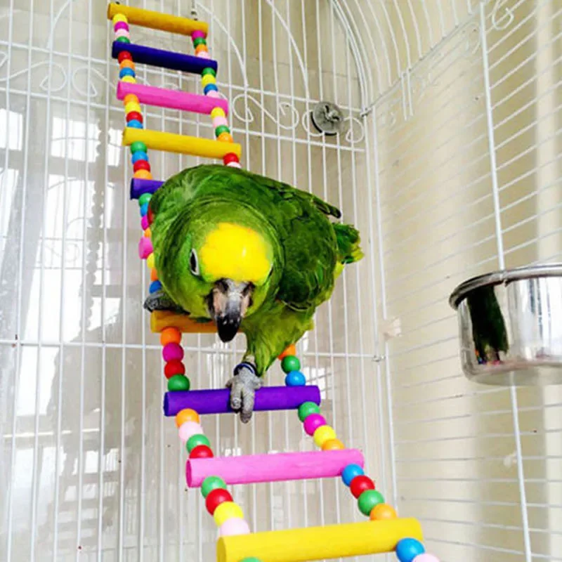 Parrot Climbing Ladder Wooden Swing Bridge Bird Cage Hanging Toy for Conures Cockatiel Budgie Fruit Basket Canary