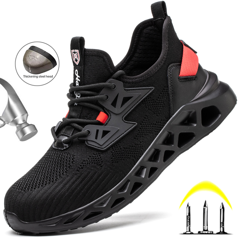 Indestructible Lightweight Women Sneakers Breathable Anti-Smash Safety Boots Steel Toe Men Work Shoes 4f2b
