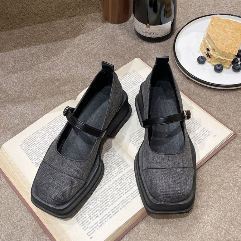 2024 Spring Women Pumps Square Toe Buckle Low Heel Mary Jane Shoes Shallow Ladies Casual Soft Ballerina Solid Low Heel Loafers