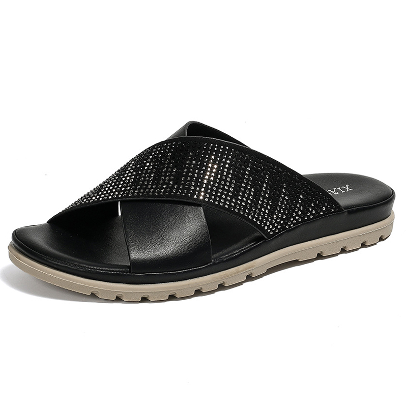 2024 Brand Women Summer Fashion Wedge Slides Cross Straps Slipper Hollow Out Platform Beach Daily Dressy Shoes Outside Apricot