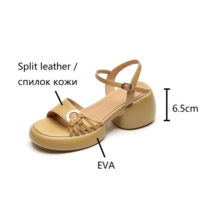 Woman Summer Split Leather for Women Round High Open Toe Chunky Heel Sandals Casual Platform Shoes f818 Platm