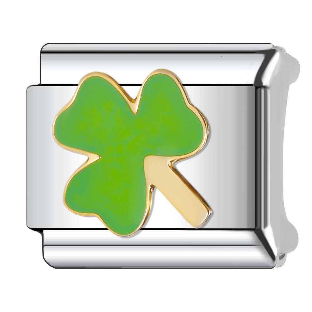 New Women's Gift Green Flower Earth Red Wine Bead Italian Charms Links Bangle Beads Fit 9mm Stainless Steel Bracelet Making DIY For Women accesso