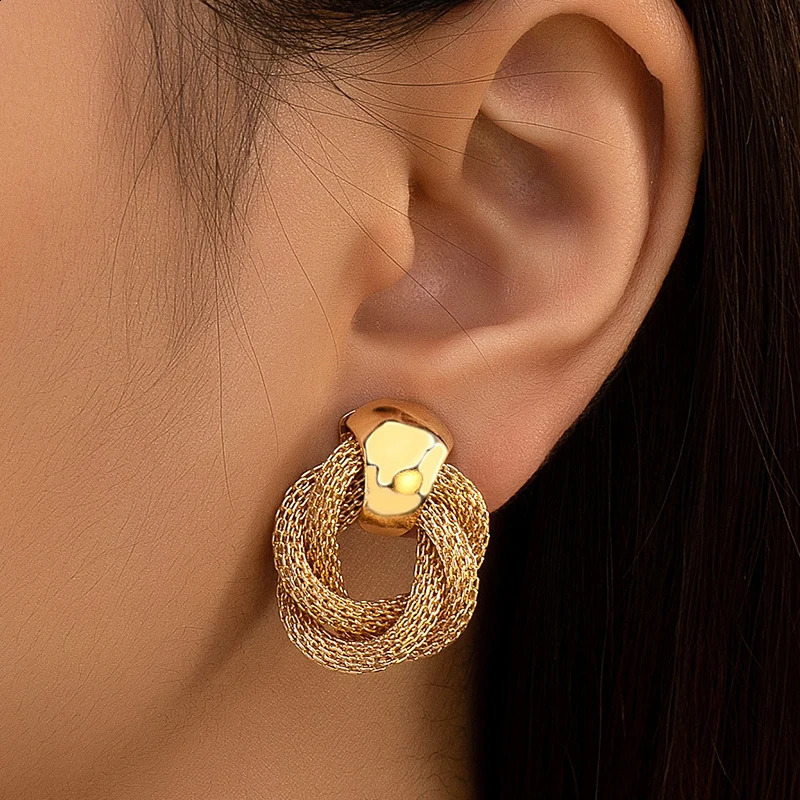 Vintage Metallic Twisted weaving Round Circle Dangle Earrings 2024 Fashion Wedding Party Drop Earrings for Woman Jewelry 240914