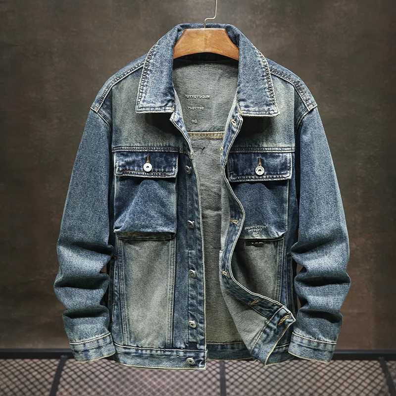 Fashionable classic denim jacket mens autumn 2024 new polo neck fashion brand retro Japanese wash jacket W240914