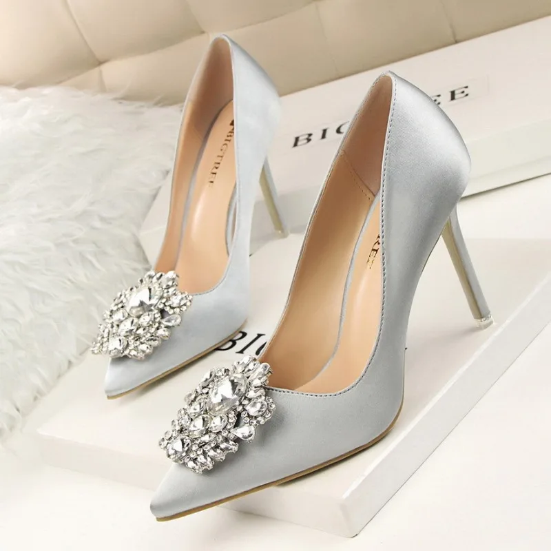 Shiny Rhinestone Women's Luxurious Party Shoes Wedding Pumps Female Slim High Heel Sexy Shallow Mouthed Pointed Toe Single Shoes