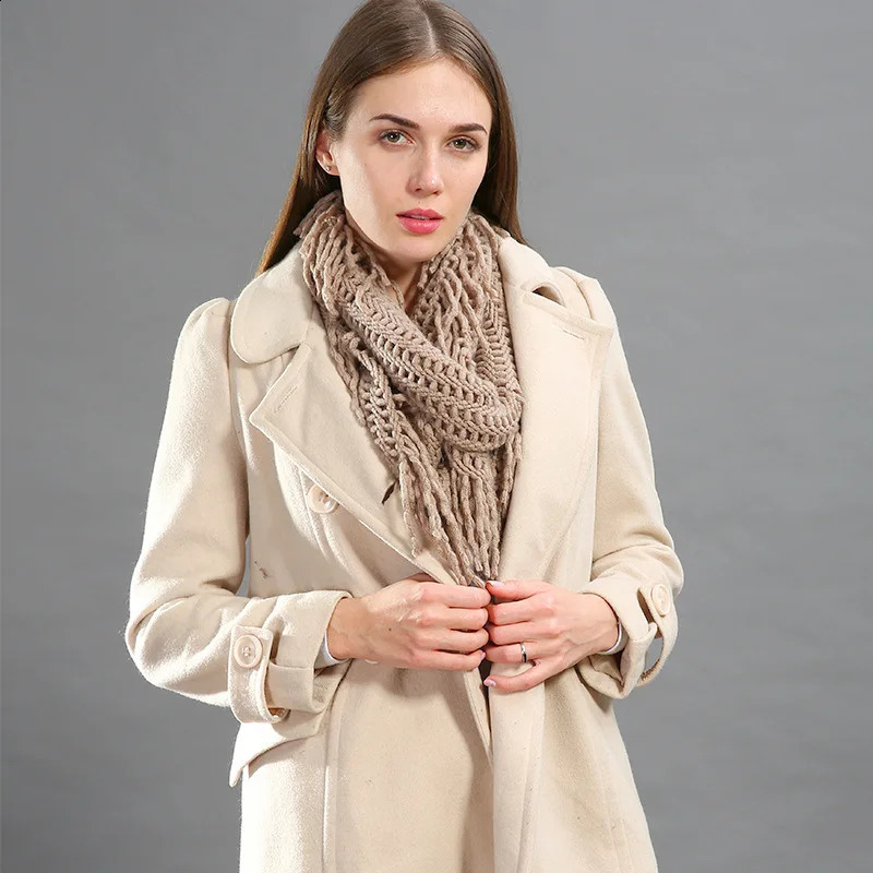 Crochet Snood Scarf Hallow Pattern Knitted Infinity Scarves Women Solid Tassel Ring Tube Shawls LIC Cashmere Circle Collar YG486 240909