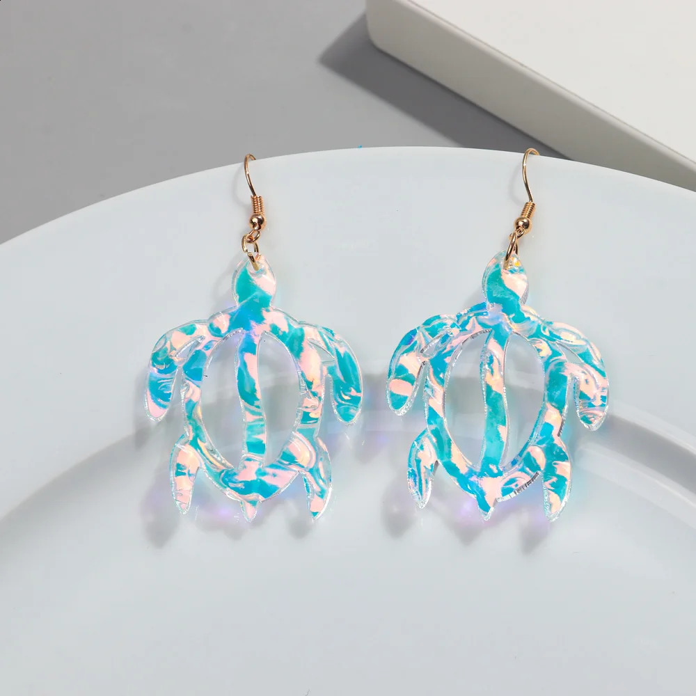 Iridescent Hollow Turtle Acrylic Earrings for Women Fashion Cute Laser Tortoise Drop Dangle Earring Statement Jewelry Gift 240914