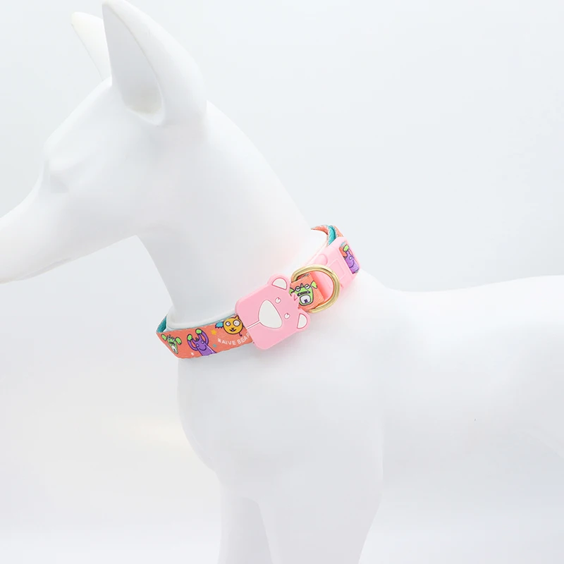Dog Collar and Leash Combo Set,Cartoon Print Soft Nylon Webbing Polyester Material for Small Medium Dog Walking Running Training