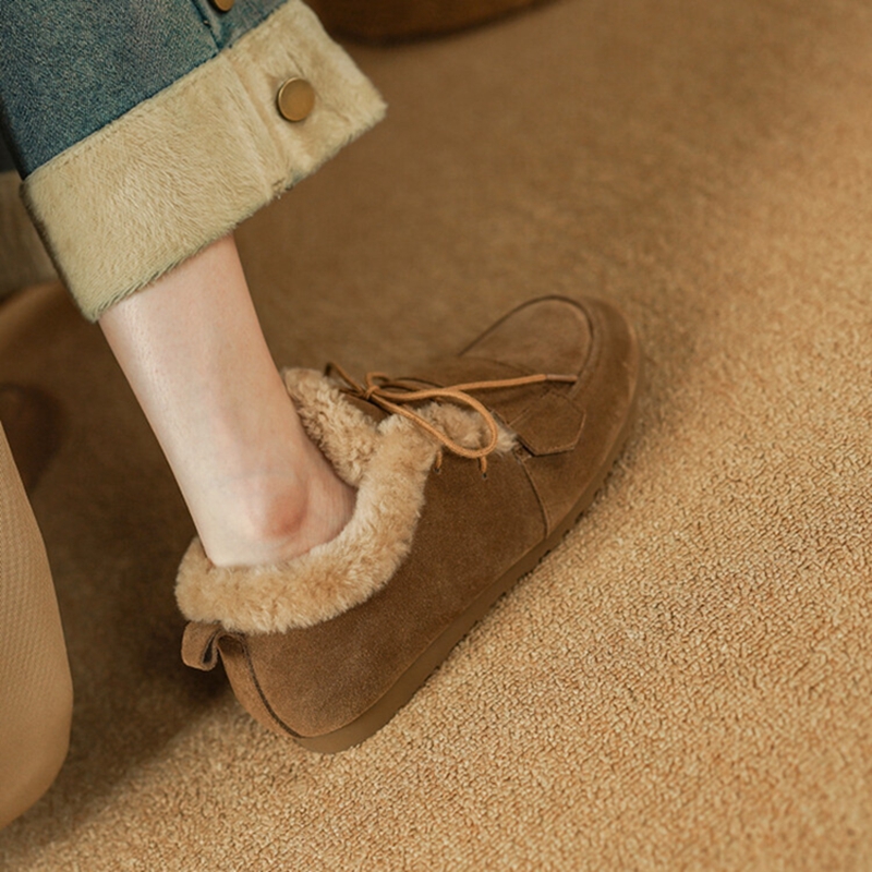 Loafers Winter Cow Suede Leather for Round Toe Low Heel Solid Women Pumps Warm Wool Shoes atos mujer 0c0e e619