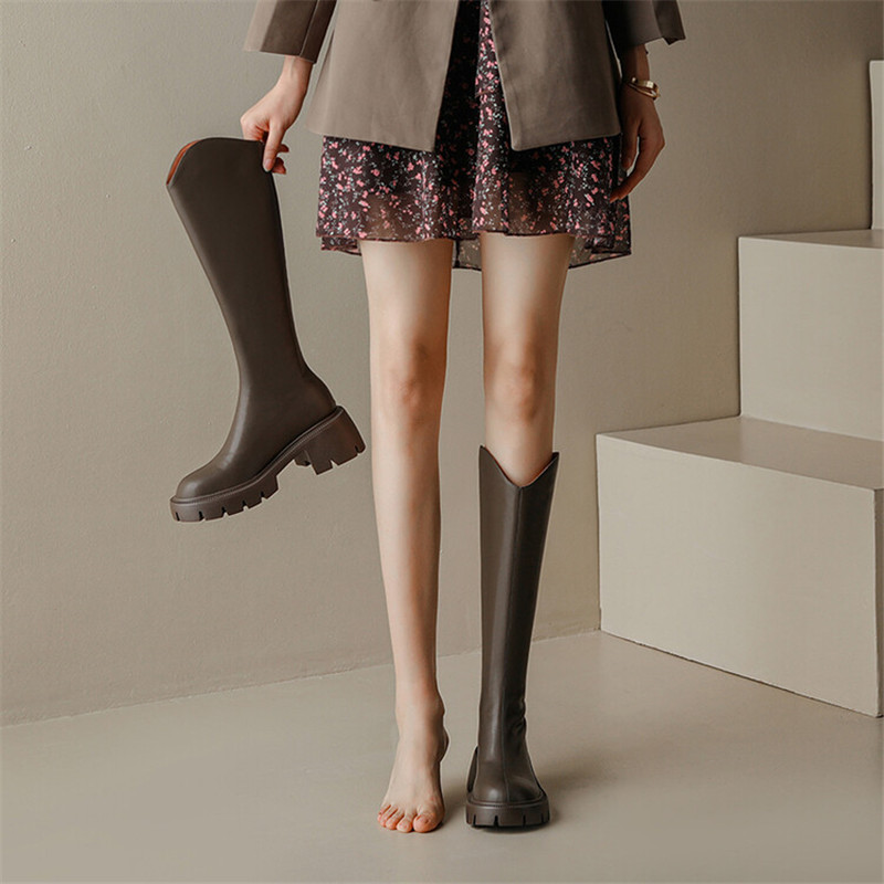 Autumn/winter Slim Knight Women's Round Toe Chunky Heel for Women Simplicity Platform Shoes High Boots