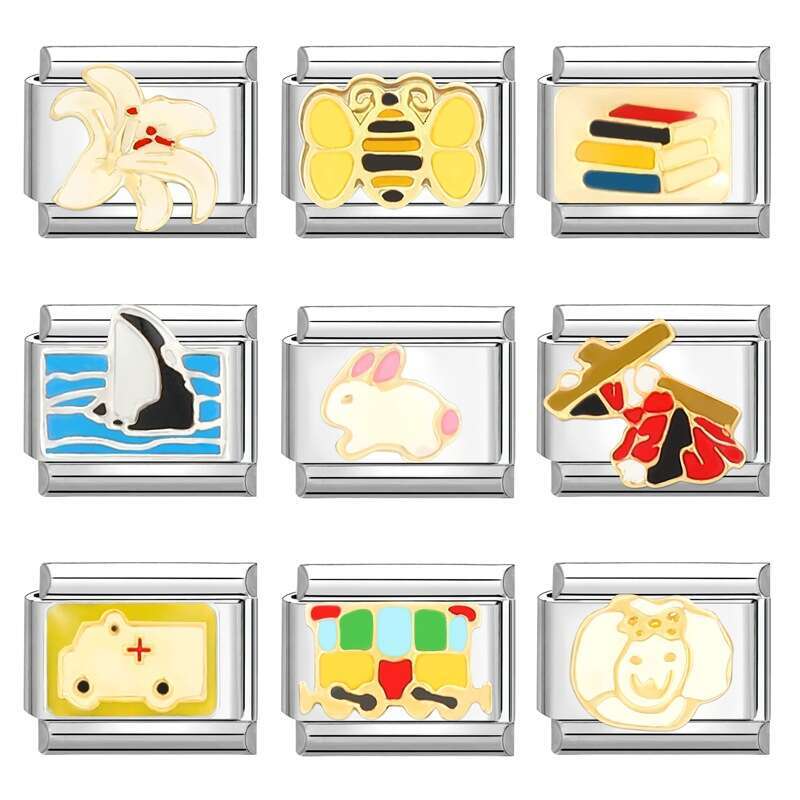 New Women's Gift Marry Me love heart Butterfly Pendant Italian Charms Links Bangle Beads Fit 9mm Stainless Steel Bracelet Making DIY For Women Fa