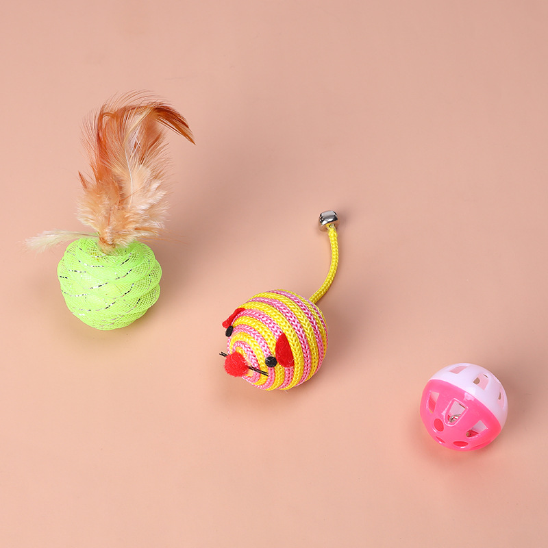 4/3/2pcs Funny Cat Toy Set Cat Teaser Pet Interactive Sisal Ball Cat Plush Playing Chewing Toy for Teeth Grinding Supplies