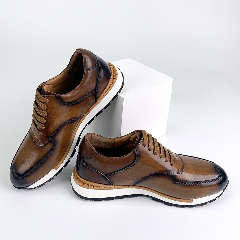 High Quality Genuine Leather Men Casual Sneakers Vintage Design Lace Up Outdoor Men Leather Dating Shoes Plus Size 38-46
