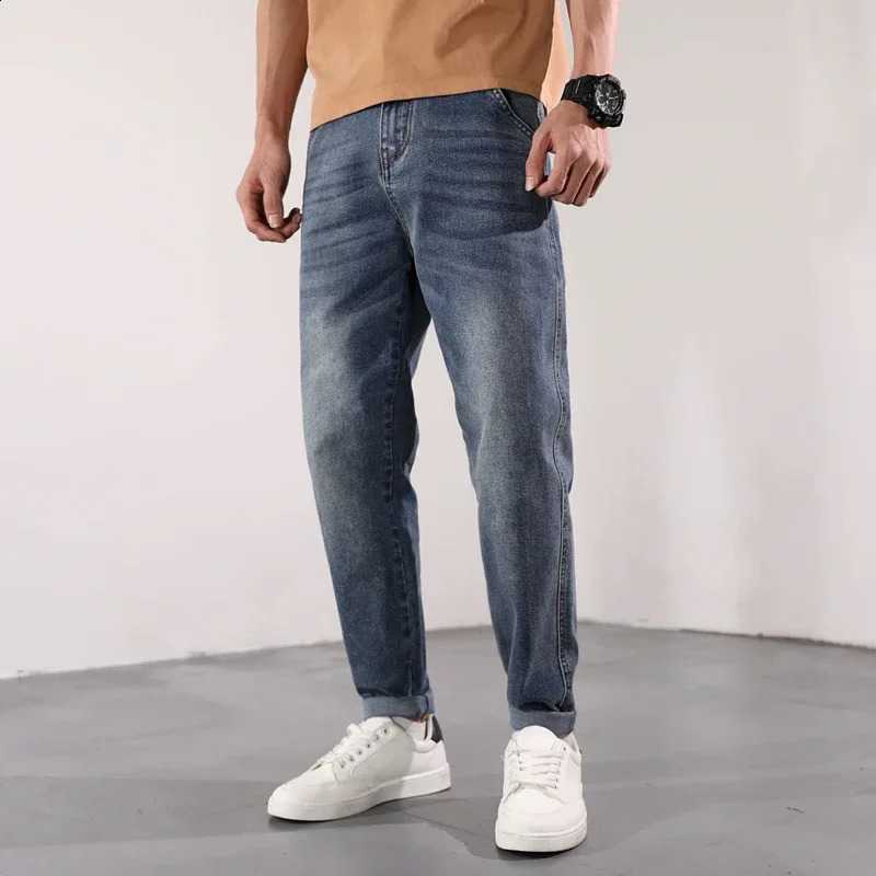 Harem Jeans Men Pants Slim Fit Stretch Casual Denim Pants Mens Clothing Man Trousers Streetwear Jeans Kpop Dark Blue Light 240912
