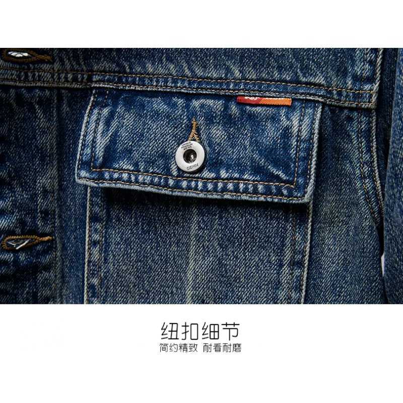 2024 New Retro Blue Denim Jacket Simple Personalized Design Trend Mens Jacket Thin Handmade Mens Top W240914