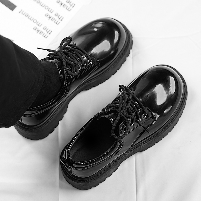 STRONGSHEN Men Patent Leather Shoes Round Toe Casual Platform Business Shoes Fashion Wedding Banquet Party Formal Dress Shoes