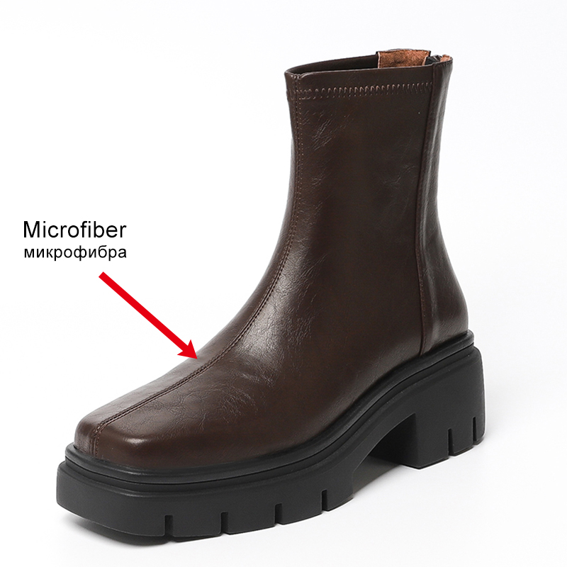 JOZHAMTA Size 33-40 Women Ankle Elastic Leather Thick High Heels Shoes Platform Short Booties Casual Office Stretch Boots