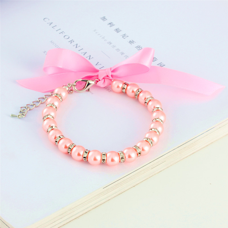 S/M/L Pearl Necklace Pet Collar, Cute Cat Collar with 5cm Extension Chain & Bow Knot Cat and Dog Jewelry Necklace Pet Supplies