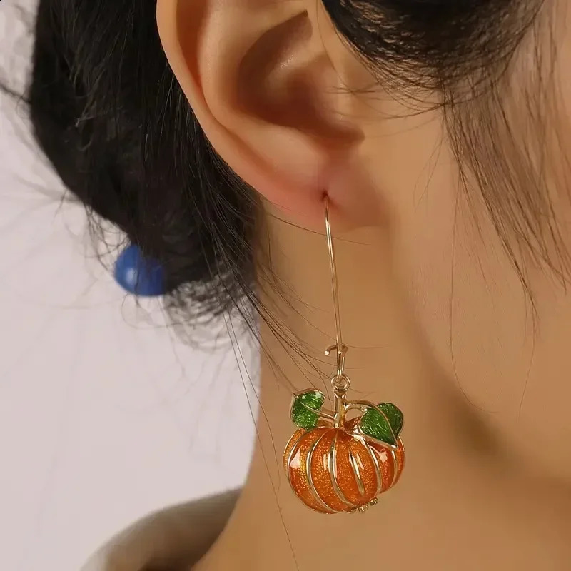 1 Pair Thanksgiving Party Orange Pumpkin Long Earring Women Delicate Oil Drop Fashion Halloween Dangle Earring Jewelry 240914