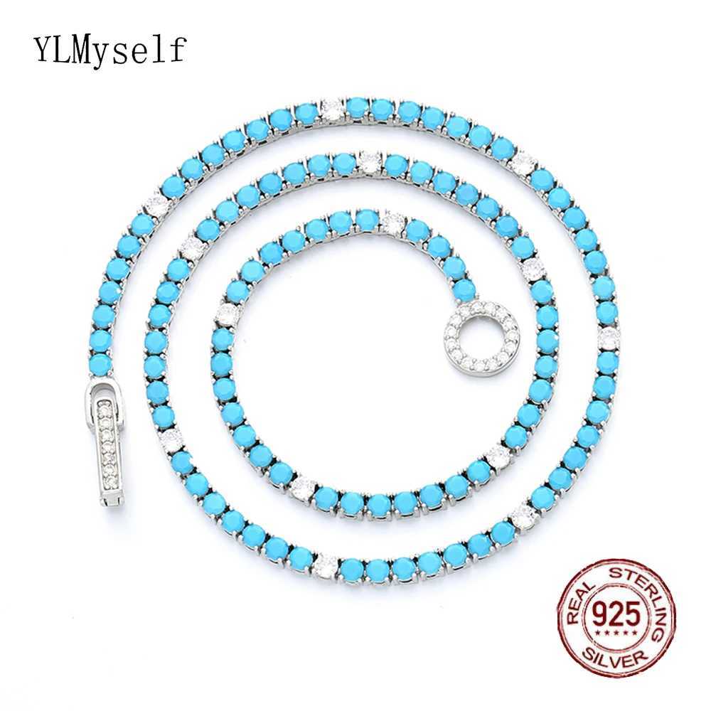 Pendant Necklaces 3mm turquoise and white cubic zirconia genuine 925 sterling silver tennis necklace exquisite jewelry 1624 inches 4160cm necklace for women J2409