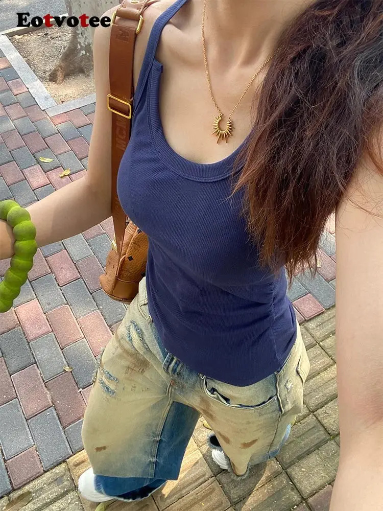 EOTVOTEE American Style High Street Jeans for Women Y2k Vintage Wide Leg Pants 2024 Model Casual Distressed Hole Jeans 240905