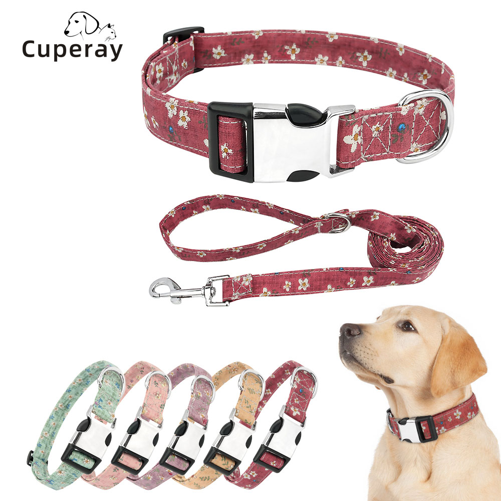 Adjustable Small Floral Pattern Pet Collar Dog Collar Leash Set Soft and Comfortable for Small Medium Large Dogs Cat Accessories