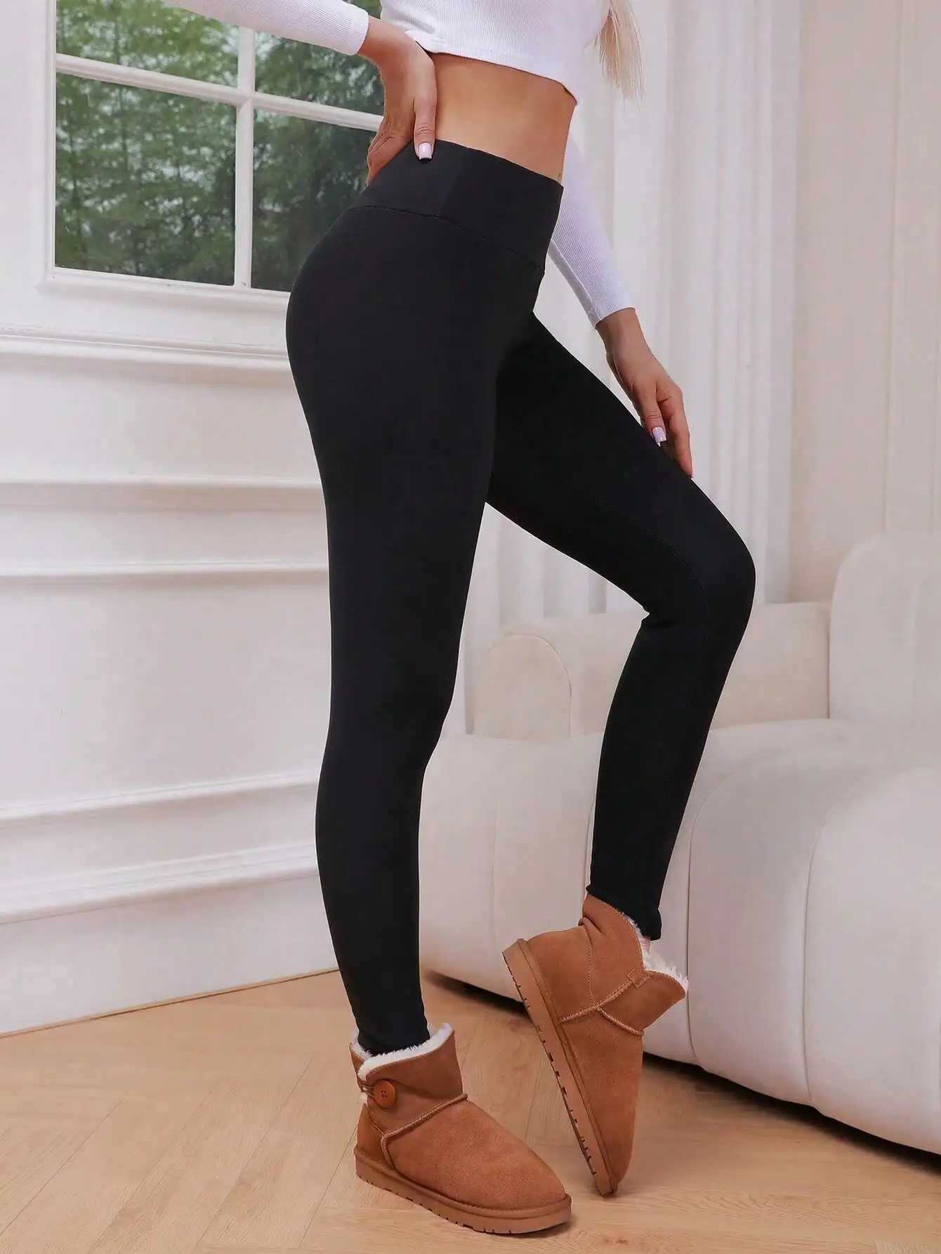 Womens Winter Warm Plush Thermal Black Leggings - Cozy Stretchy Pants For Fall WinterX240914