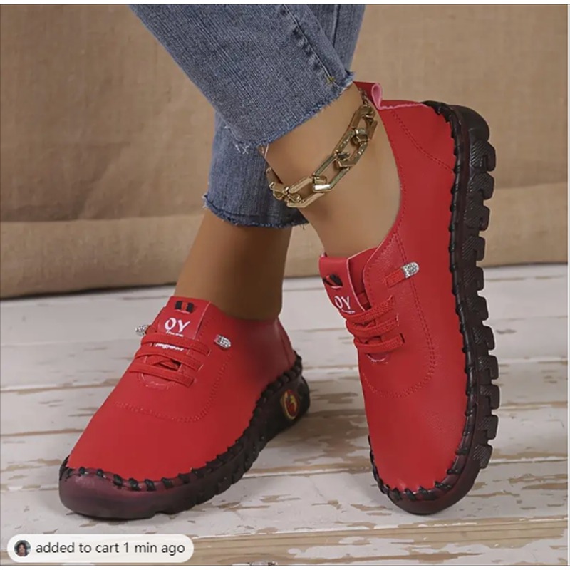 New Thick Soles Large Size Explosion Hand-stitched Beef Tendon Soft Sole Mother Shoes Women Casual All Match Single Shoes