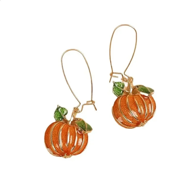 1 Pair Thanksgiving Party Orange Pumpkin Long Earring Women Delicate Oil Drop Fashion Halloween Dangle Earring Jewelry 240914