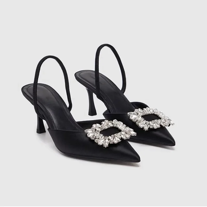 Comemore Crystal High Heels Women Sandals Luxury Designer Pointed Toe Dress Shoes Party Slippers Summer2024 New Sexy Femme Pumps