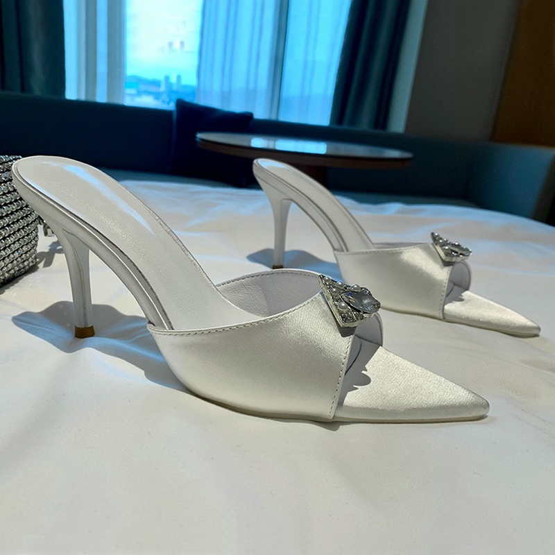 New 2024 Summer Pointy-head Rhie One-e High Heel Sandals Silk Fairy Slippers Wedding Shoes 0121