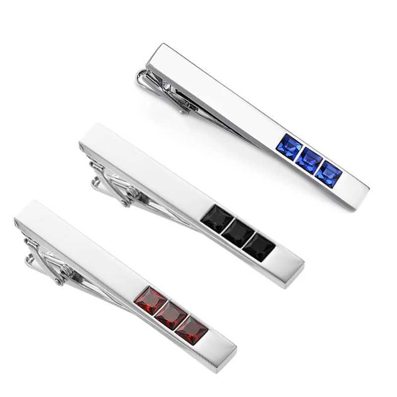 New copper material shiny red blue black crystal tie clip fashion brand mens wedding tie clip clothing accessories wholesaleX240914
