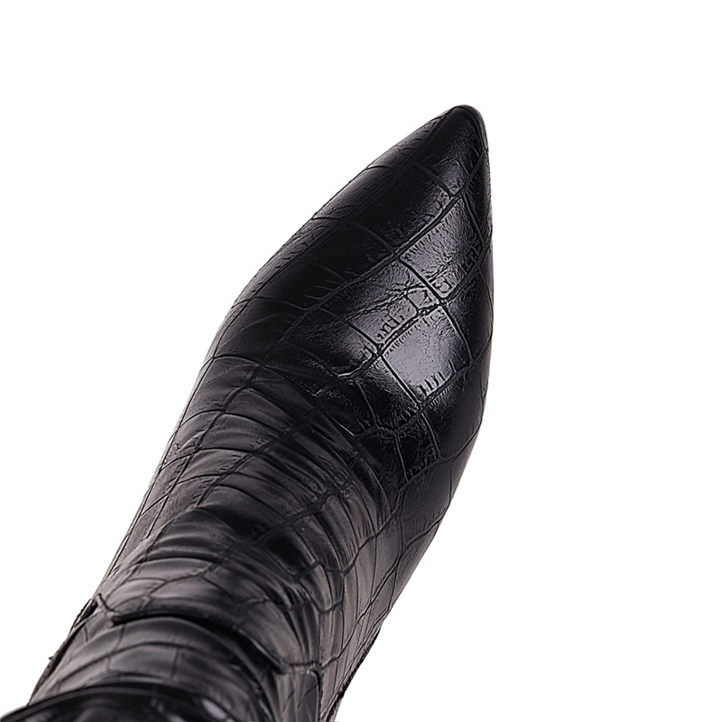 Western Brand Cowboy for Women Winter Shoes Square Heels Quality Knee High Boots Female Snake Leather Large Size 48 b57d