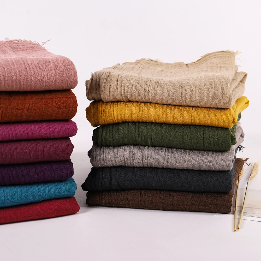 Autumn Winter Women Warm Scarf Simple Solid Plain Linen Cotton Muslim Shawls Kerchief Wrap Head Hair Pashmina Stoles 240912