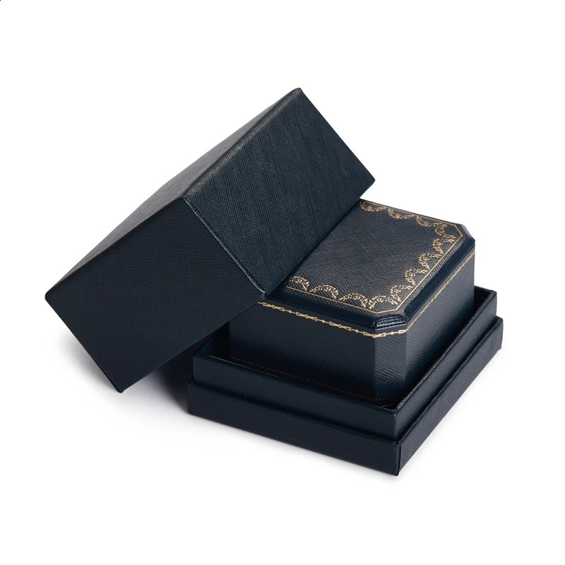 Oirlv Vintage Jewelry Box Original Design Elegant PU Leather Octagonal Vintage Jewelry Boxes Royal Blue Ring box for 2 Rings Box 240910