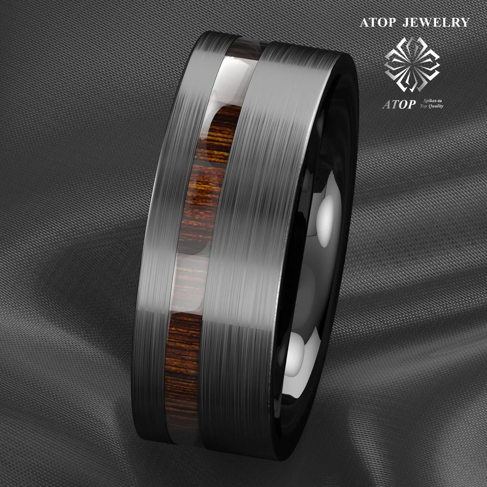 8mm black brushed tungsten carbide ring center off Koa wooden wedding ring customized jewelry 240905