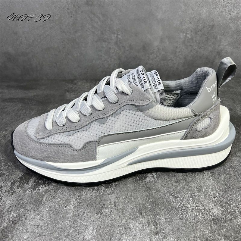 Chunky Sneaker Men Retro Running Shoes Fashion Casual Microfiber Leather Mesh Breathable Height Increased Platform Sport Shoes