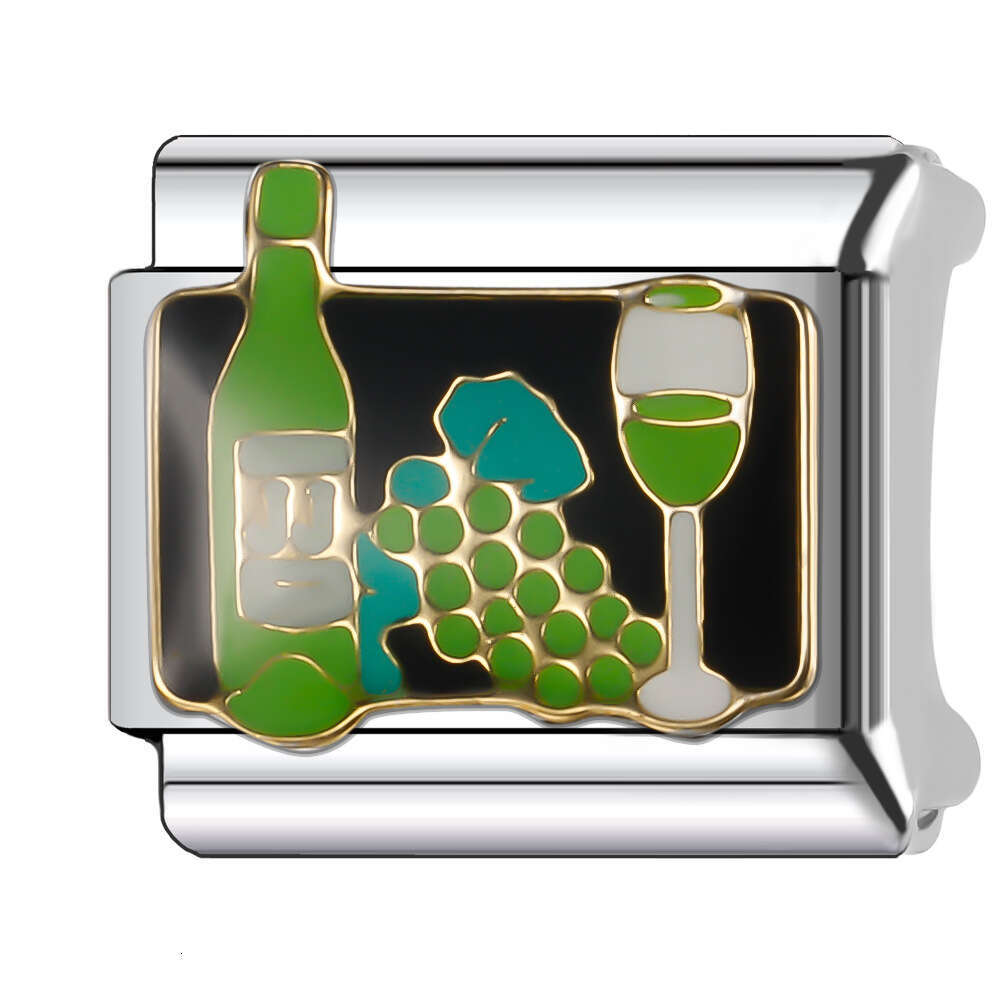 New Women's Gift Green Flower Earth Red Wine Bead Italian Charms Links Bangle Beads Fit 9mm Stainless Steel Bracelet Making DIY For Women accesso