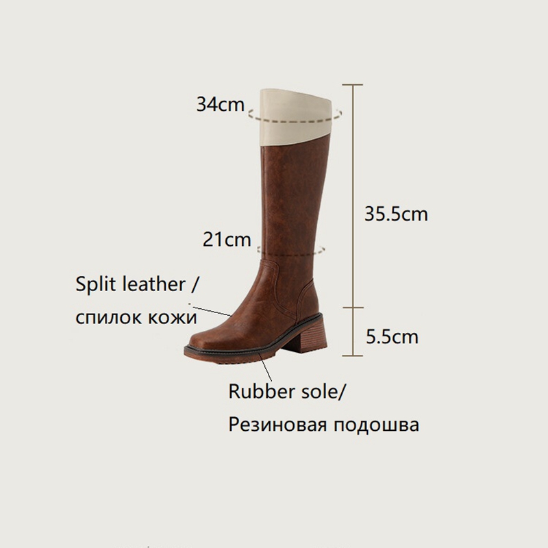 Knee Winter High for Split Leather Round Toe Chunky Mixed Colors Women Shoes Warm Platform Knight Boots be9c Platm