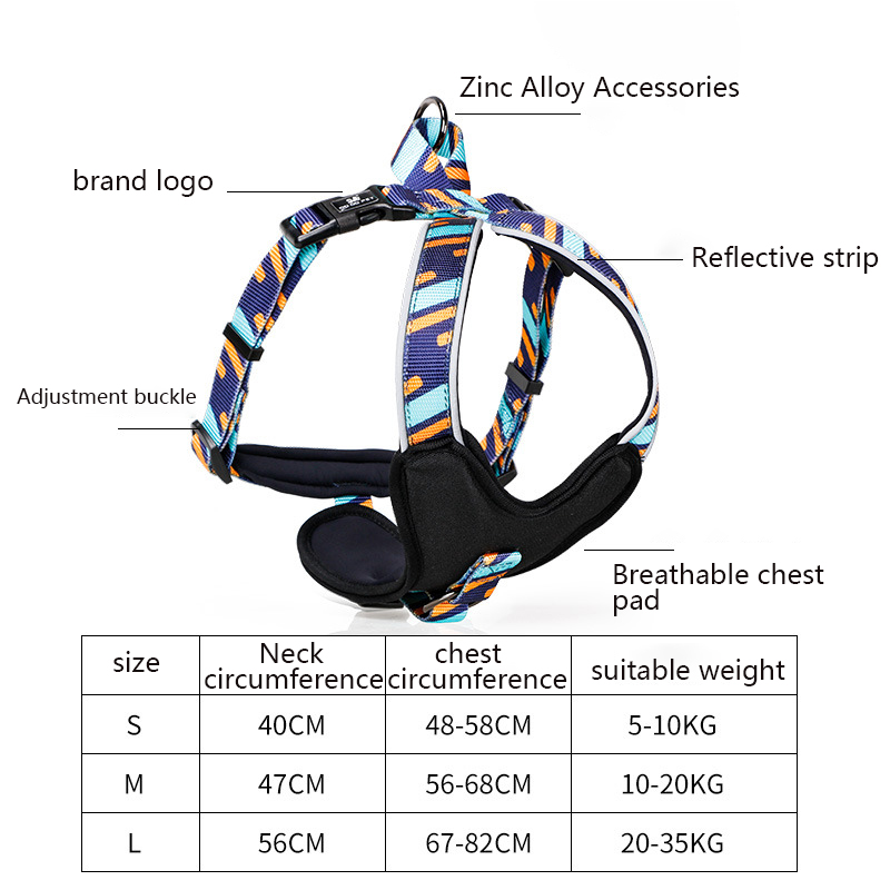 Vest-style Reflective Pet Harness Adjustable Dog Harness Comfortable and Breathable for Medium and Large Dogs Training Running