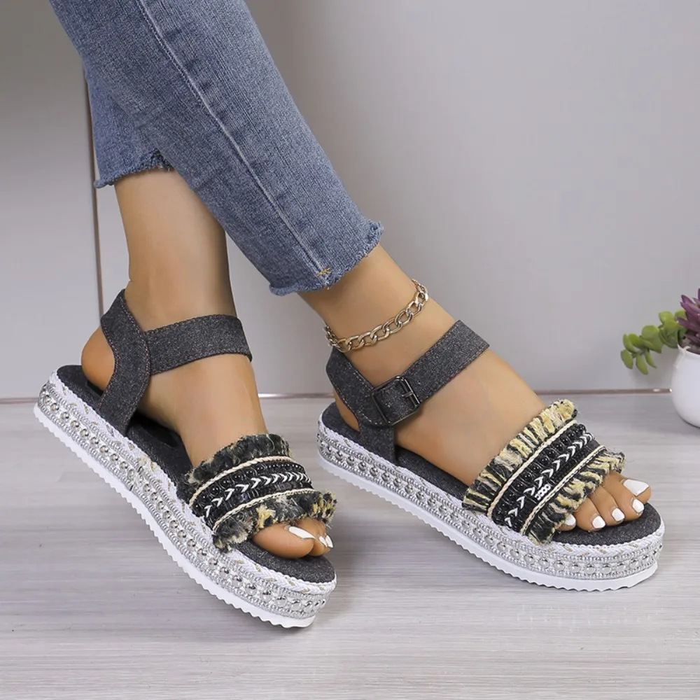 2025 new Summer New Platform Buckle Flat Roman Comfortable Women's Sandals f8f8