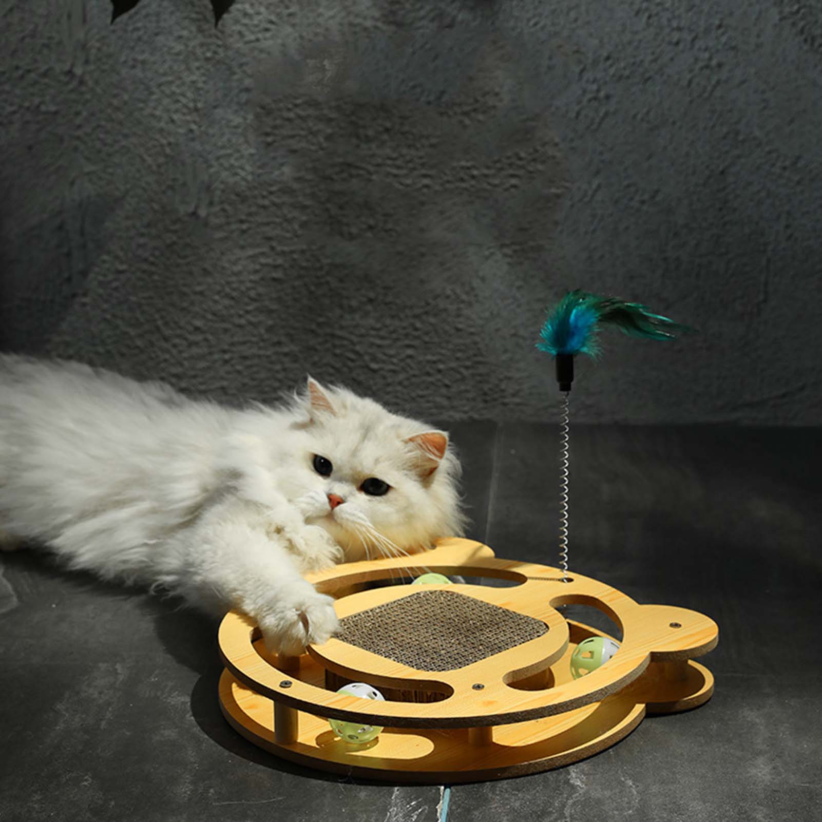 Cat Turntable Toy Interactive Fun 3 In 1 Grinding Claws Relieve Boredom Cat Scratcher Toy With Teaser Stick And Balls