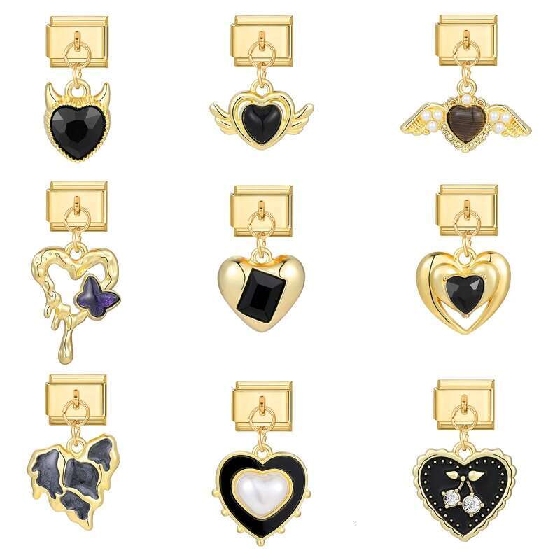 New Women's Gift Gold Angel heart Pendant Italian Charms Links Bangle Beads Fit 9mm Stainless Steel Bracelet Making DIY For Women Fashion Jewelry